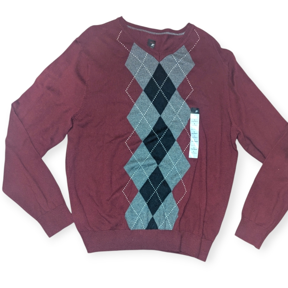 NWT JF J Ferrar Mens Sweater Size L Maroon Pullover Long Sleeve Office Attire